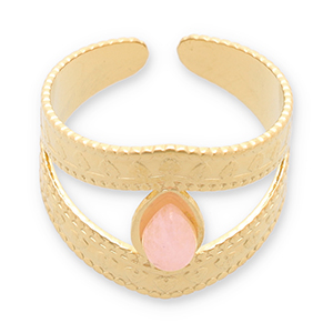 Stainless Steel - Rostfrei Stahl Ringe mit Naturstein Gold-light pink