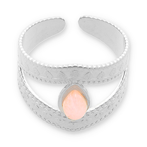 Stainless Steel - Rostfrei Stahl Ringe mit Naturstein Silver-light pink