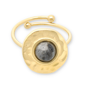 Stainless Steel - Rostfrei Stahl Ringe mit Naturstein Gold-dark grey