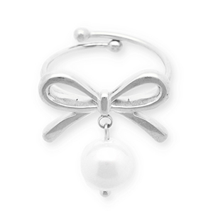 Stainless Steel - Rostfrei Stahl Ringe Bow with Pearl Silver-white