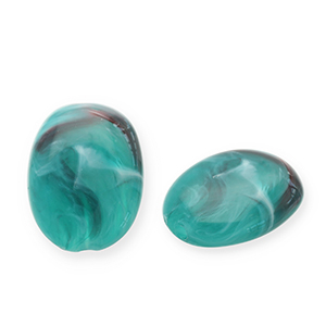 Perlen aus Acryl Oval Teal green-white