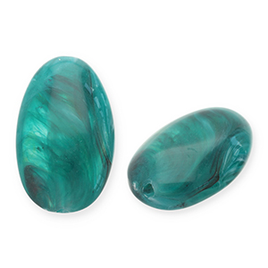 Perlen aus Acryl Oblong Oval Teal green-white