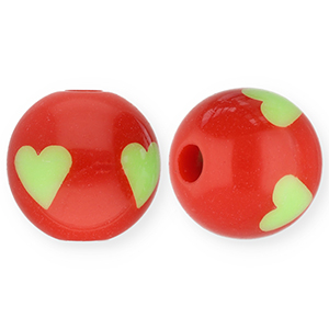 12 mm Perlen aus Acryl mit Herz Red-light green