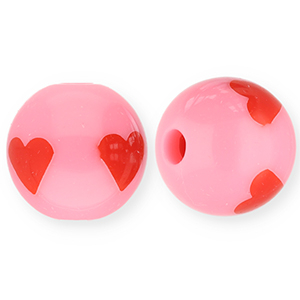 12 mm Perlen aus Acryl mit Herz Pink-red