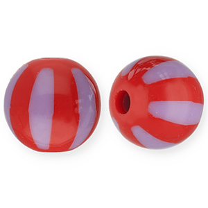 12 mm Perlen aus Acryl mit Streifen Red-lilac