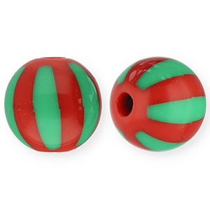 12 mm Perlen aus Acryl mit Streifen Red-green
