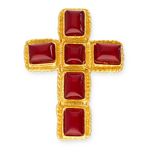 Statement Broschen Cross Gold-red