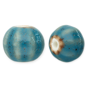 Keramik Perlen mit Streifen 12mm Teal blue
