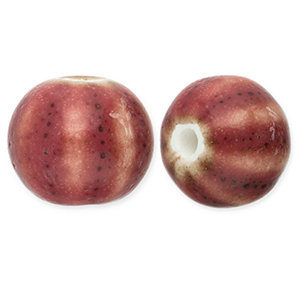 Keramik Perlen mit Streifen 12mm Dark mauve