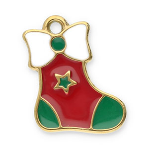 Anh&auml;nger aus Stainless Steel - Rostfreiem Stahl Christmas Stocking Gold-red-green-white