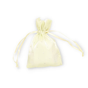 Satin Schmuck Beutel with Strass Vanilla yellow-silver