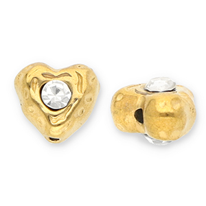 Perlen aus Stainless Steel - Rostfreiem Stahl Heart with Strass Gold-transparent