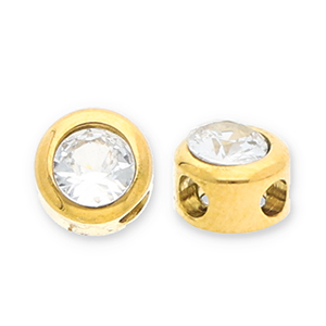 Perlen aus Stainless Steel - Rostfreiem Stahl Disc with Strass Gold-transparent