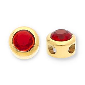 Perlen aus Stainless Steel - Rostfreiem Stahl Disc with Strass Gold-red