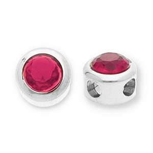 Perlen aus Stainless Steel - Rostfreiem Stahl Disc with Strass Silver-dark pink