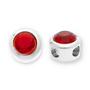 Perlen aus Stainless Steel - Rostfreiem Stahl Disc with Strass Silver-red