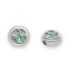 Perle Metall DQ Round with Clover Antik silber-glitter turquoise (Nickelfrei)