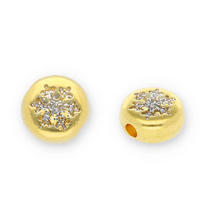 Perle Metall DQ Round with Snowflake Gold-glitter silver (Nickelfrei)