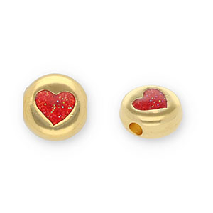 Perle Metall DQ Round with Heart Gold-glitter red (Nickelfrei)