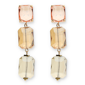 Ohrringe / Ohrstecker aus Kristallglas Rectangle Pink-amber orange-sand beige
