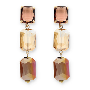 Ohrringe / Ohrstecker aus Kristallglas Rectangle Bordeaux-amber orange-dark mauve pink AB coating