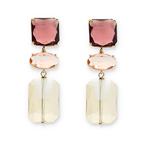 Ohrringe / Ohrstecker aus Kristallglas Square-Oval-Rectangle Bordeaux-pink-sand beige