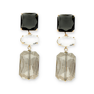 Ohrringe / Ohrstecker aus Kristallglas Square-Oval-Rectangle Dark grey-transparent-grey