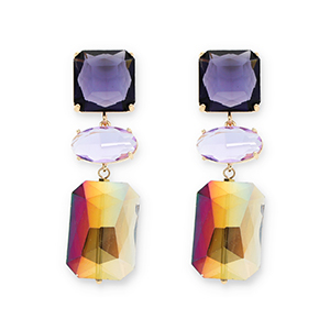 Ohrringe / Ohrstecker aus Kristallglas Square-Oval-Rectangle Dark purple-lavender-smoky sand beige AB coating