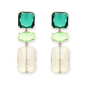 Ohrringe / Ohrstecker aus Kristallglas Square-Oval-Rectangle Dark green-light green-sand beige