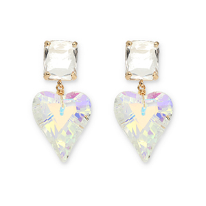 Ohrringe / Ohrstecker aus Kristallglas Rectangle-Heart Transparent-transparent AB coating