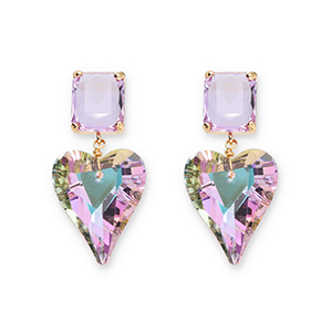 Ohrringe / Ohrstecker aus Kristallglas Rectangle-Heart Lavender-multicolor AB coating