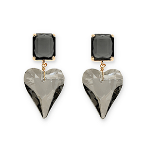 Ohrringe / Ohrstecker aus Kristallglas Rectangle-Heart Dark grey-grey