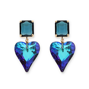 Ohrringe / Ohrstecker aus Kristallglas Rectangle-Heart Petrol blue-multicolor blue AB coating