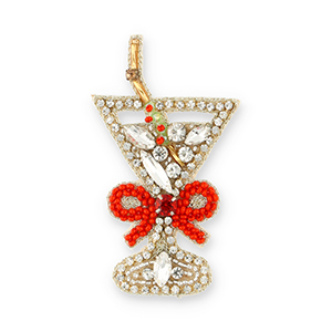 Broschen Cocktail glass with Bow Crystal-red-gold
