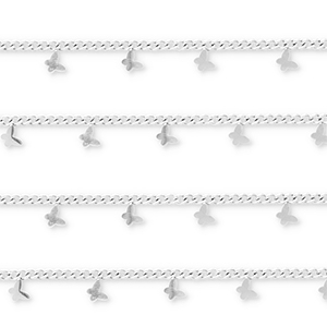 Zubeh&ouml;r aus Stainless Steel - Rostfreiem Stahl Gliederkette with Butterflies Silver