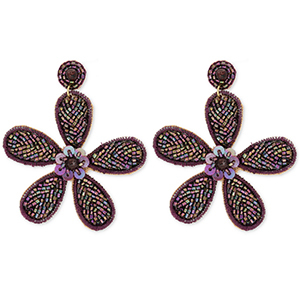 Musthave Ohrringe / Ohrstecker mit Glasperlen Flower Aubergine