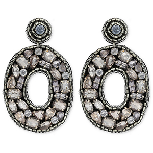 Musthave Ohrringe / Ohrstecker mit Glasperlen Oval Black-silver-light blue