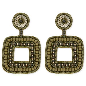 Musthave Ohrringe / Ohrstecker mit Glasperlen Square Olive green