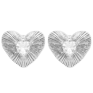 Stainless Steel - Rostfrei Stahl Ohrringe / Ohrstecker Heart Silver-crystal