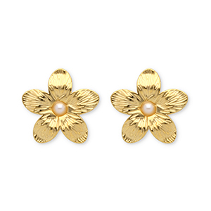 Stainless Steel - Rostfrei Stahl Ohrringe / Ohrstecker Flower Gold