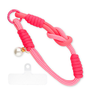 Musthave Segeltau-Handykette mit Perle inkl. Befestigungs-Patch Neon pink-white-ivory white
