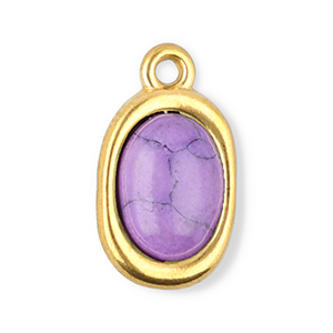 Anh&auml;nger aus Stainless Steel - Rostfreiem Stahl Oval mit Naturstein Howlit Gold-purple