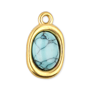Anh&auml;nger aus Stainless Steel - Rostfreiem Stahl Oval mit Naturstein Howlit Gold-light blue