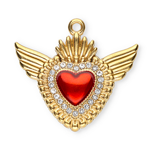 Anh&auml;nger aus Stainless Steel - Rostfreiem Stahl sacred Heart with Wings Gold-red-crystal