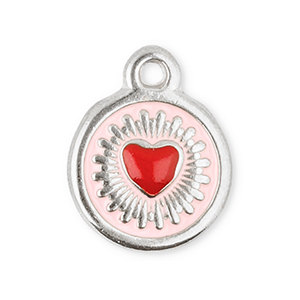 Anh&auml;nger aus Stainless Steel - Rostfreiem Stahl Round with heart Silver-red-light pink