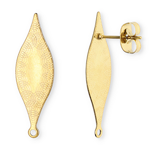 Zubeh&ouml;r aus Stainless Steel - Rostfreiem Stahl Ohrringe / Ohrstecker Oblong Oval with Circles with Loop Gold