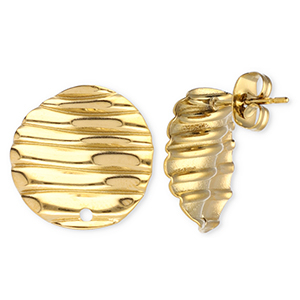 Zubeh&ouml;r aus Stainless Steel - Rostfreiem Stahl Ohrringe / Ohrstecker Round with Lines with loop Gold