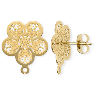 Zubeh&ouml;r aus Stainless Steel - Rostfreiem Stahl Ohrringe / Ohrstecker Flower with Loop Gold