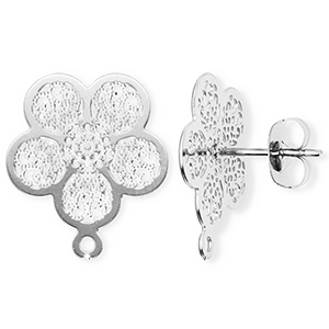 Zubeh&ouml;r aus Stainless Steel - Rostfreiem Stahl Ohrringe / Ohrstecker Flower with Loop Silver