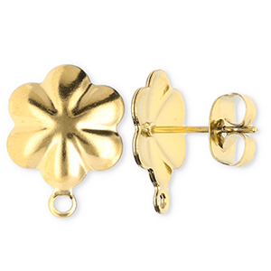 Zubeh&ouml;r aus Stainless Steel - Rostfreiem Stahl Ohrringe / Ohrstecker Flower with Loop Gold